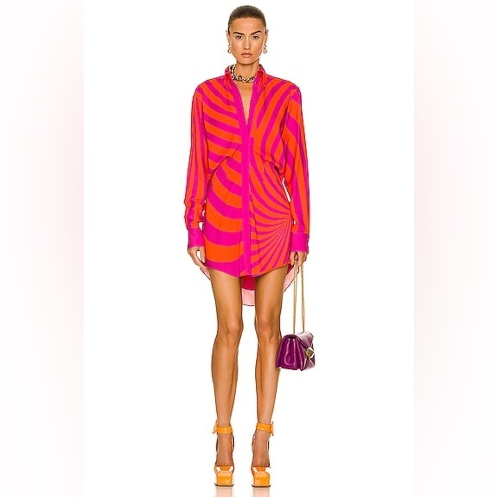 NWT BRANDON MAXWELL The Nouveau Mini Shirt Dress Fuchsia & Orange Swirl size 14